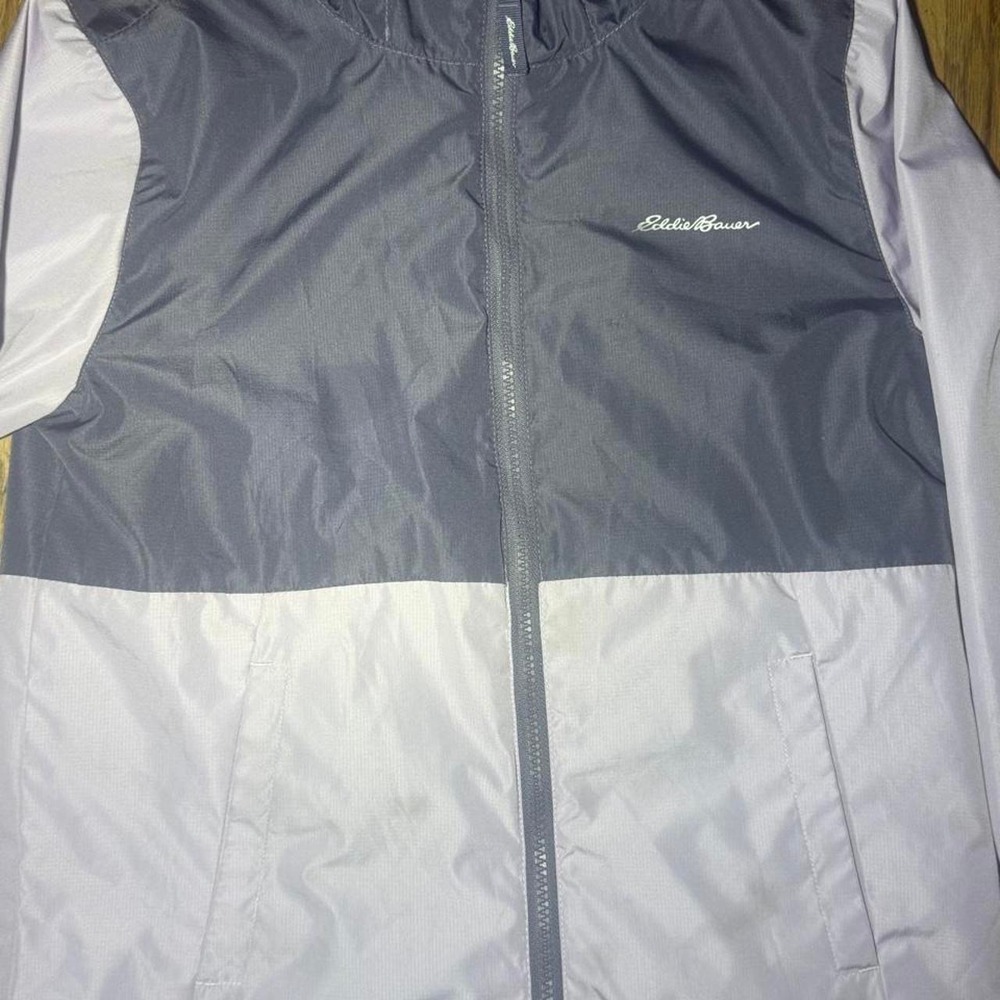 Eddie Bauer Kids Windbreaker Jacket Hooded Full Zip Colorblock Gray M 10/12 - Picture 7 of 8